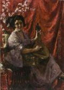 Figura Con Drappo Rosso (suonatrice Di Mandola) by Antonio Mancini