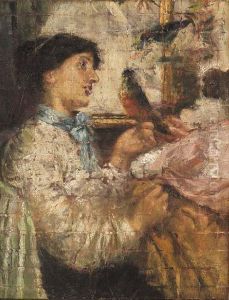 Donna Con Pappagallo by Antonio Mancini