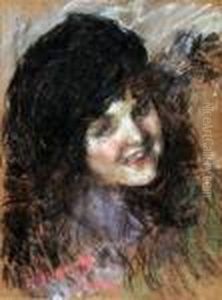 Ritratto Di Fanciulla Con Cappello Nero by Antonio Mancini