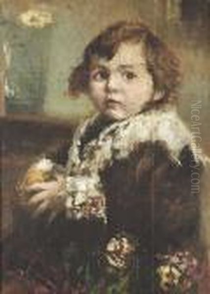 Portrait Of A Boy. Oil/cardboard, Signed - view 1