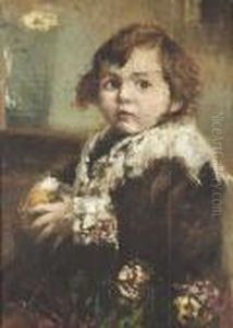 Portrait Of A Boy. Oil/cardboard, Signed