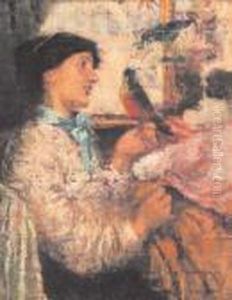 Donna Con Pappagalli by Antonio Mancini