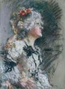 Giovane Donna Che Ride In Costume Roccoco by Antonio Mancini