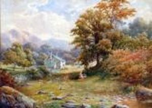 Figures Resting In A Country Landscape With Cottage