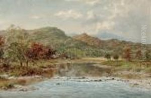 A Faggott Gatherer In A River Landscape, North Wales
