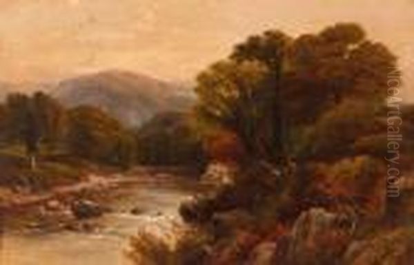 Mountain River Landscape With Figures - view 1