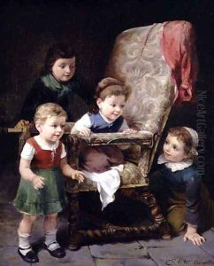 Children playing round a chair by Charles Petit