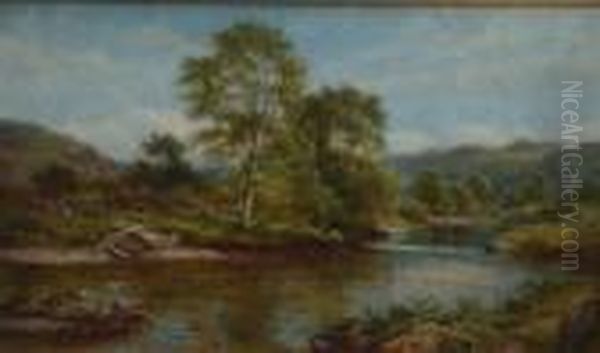 River Landscape With Hills Rising In Background And Figure On Far Bank - view 1