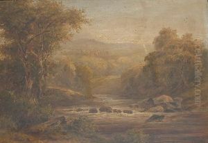 A River Landscape With A Stately Home In The Distance. by William Henry Mander