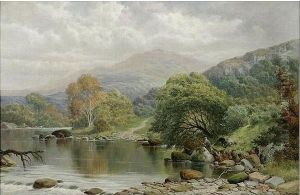 River Landscape With Angler On A Bank River Landscape With Angler On A Bank