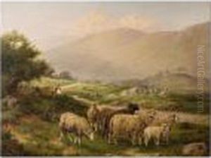 Sheep In A Welsh Landscape by William Henry Mander