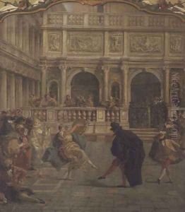 Masked Figures Dancing in front of the Loggetta
