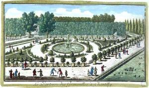 The Parterre des Grenouilles, Chantilly, from Vues des belles maisons de France published 1680 by Adam Perelle