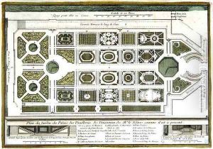 Plan of the Garden of the Palais des Tuilleries, from Vues des belles maisons de France, published 1680 by Adam Perelle
