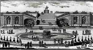 The Great Staircase and the Fountain in the Gardens of the Chateau de Chantilly by Adam Perelle