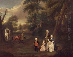 Thomas Hill of Tern, and his family in a landscape, 1730 by Charles Phillips