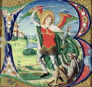 Historiated initial B depicting St. Michael and the Dragon, 1499-1511 by Alessandro Pampurino