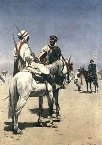 Arab men on horseback by Charles Louis Porion