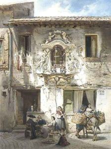 A Roman house with an edicola in a baroque surround A Roman house with an edicola in a baroque surround
