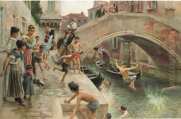 Figures on a Venetian canal - view 1