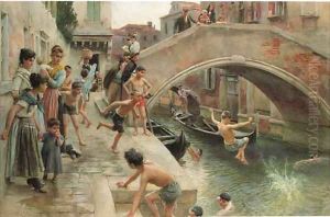 Figures on a Venetian canal Figures on a Venetian canal