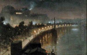 The Embankment and Cleopatras Needle at Night, London, c.1910 by George Hyde Pownall
