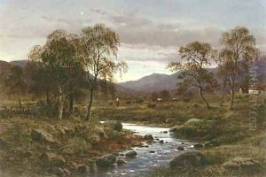 A brook with cattle in the distance
