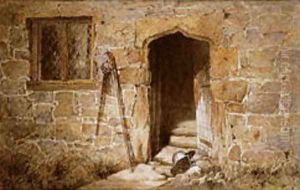 After the battle - a helmet before a stone gothic doorway, 1855