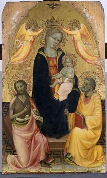 Enthroned Madonna and Child being crowned by two Angels, John the Baptist and the Apostle Peter, c.1410-20 - view 1