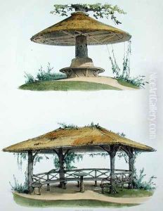 Rustic benches, from Habitations Champetres, published c.1855 by Victor Jean-Baptiste Petit