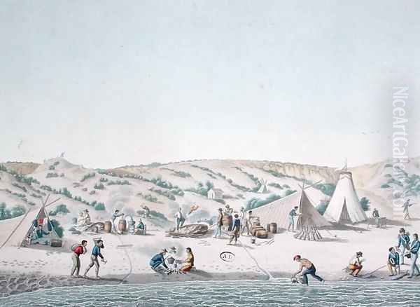 Baie des Chiens Marins, New Holland The Camp of l'Uranie near Ile Peron, from Voyage Autour du Monde sur les Corvettes de LUranie engraved by Forget after a design by Marchais, published 1817-20 - view 1