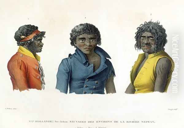 Port Jackson, New Holland Natives from the River Nepean Region, from Voyage Autour du Monde sur les Corvettes de LUranie 1817-20 engraved by Forget, published 1825 - view 1
