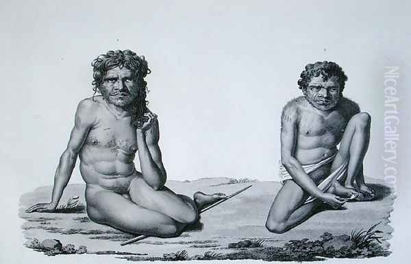 Port Jackson, New Holland Aborigines from the Blue Mountains, from Voyage Autour du Monde sur les Corvettes de LUranie engraved by Forget, published 1825 - view 1