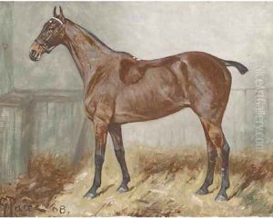 A bay hunter in a stable by George Paice
