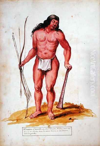 Native of the Caribbean with his weapons, from a manuscript on plants and civilization in the Antilles, c.1686 - view 1