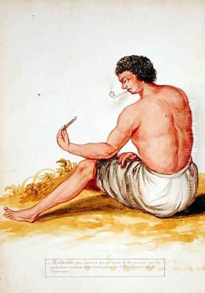 Mulatto sitting and smoking, from a manuscript on plants and civilization in the Antilles, c.1686 - view 1