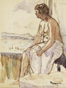 Weiblicher Akt An Offenem Fenster Sitzend by Henri Charles Manguin