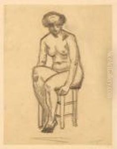 Modele Nu Assis Sur Un Tabouret by Henri Charles Manguin