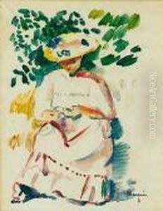 Etude Pour "jeanne Cousant Sous Un Chene-liege, Villa Demiere", Circa 1907 by Henri Charles Manguin