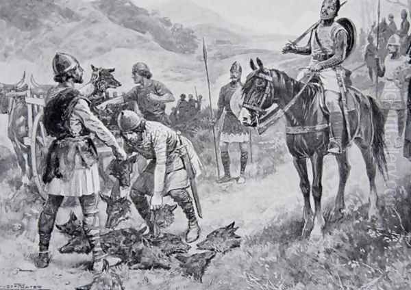 The Welsh paying a tribute of Wolves heads to Edgar, illustration from the book The History of the Nation - view 1