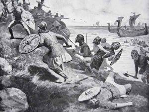 King Caedwalla attacks the Isle of Wight, 686, illustration from The History of the Nation