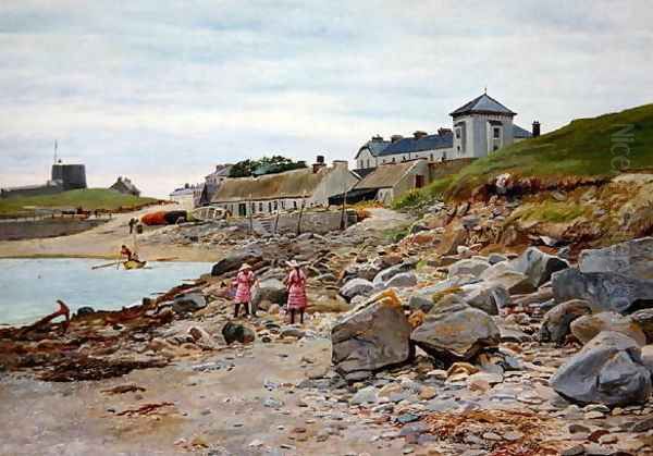 Kingsland, Cornwall, with two girls on a beach - view 1