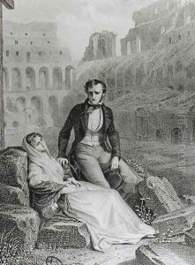 Francois Rene 1768-1848 Vicomte de Chateaubriand and Pauline de Beaumont in the ruins of the Colosseum, illustration from Memoires d'Outre-Tombe by Chateaubriand, engraved by Jean Charles Pardinel 1808-c.1861 Francois Rene 1768-1848 Vicomte de Chateaubriand and Pauline de Beaumont in the ruins of the Colosseum, illustration from Memoires d'Outre-Tombe by Chateaubriand, engraved by Jean Charles Pardinel 1808-c.1861