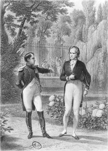 Meeting Between Napoleon I 1769-1821 and Benjamin Constant de Rebecque 1767-1830 from Memoires d'Outre-Tombe by Francois Rene 1768-1848 Viscount of Chateaubriand, engraved by Jean Charles Pardinel 1808-71 by Felix Philippoteaux