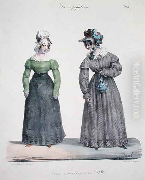 Caricature of a jealous mistress with her servant, plate number 40 from the Scenes Populaires series, engraved by Langlume, c.1820 - view 1