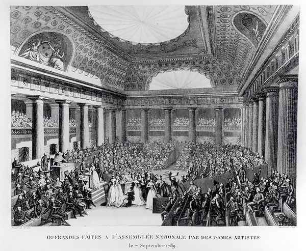 Offerings Made to the National Assembly in the Salle des Menus-Plaisirs by Women Artists, 7th September 1789, engraved by Pierre Gabriel Berthault 1737-1831 - view 1