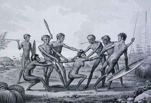 Port Jackson, New Holland Aboriginal Pre-Marriage Ceremony, from Voyage Autour du Monde sur les Corvettes de LUranie 1817-20 engraved by Lerouge and Forget, published 1825 by N. Petit