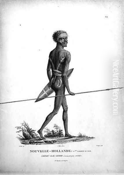 T.1551 Norou-Gal-Derri Ready for Combat, native from New South Wales, New Holland, plate 20 from Voyage of Discovery to Australian Lands, engraved by B. Roger, pub. 1807 - view 1