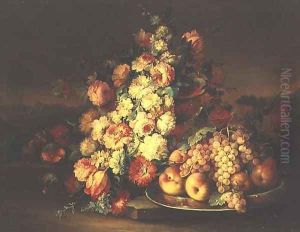 Still Life with Flowers and a Pewter Plate with Fruit by Maximilian Pfeiler