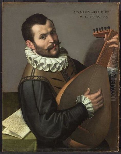 Portrait of a Man Playing a Lute - view 1